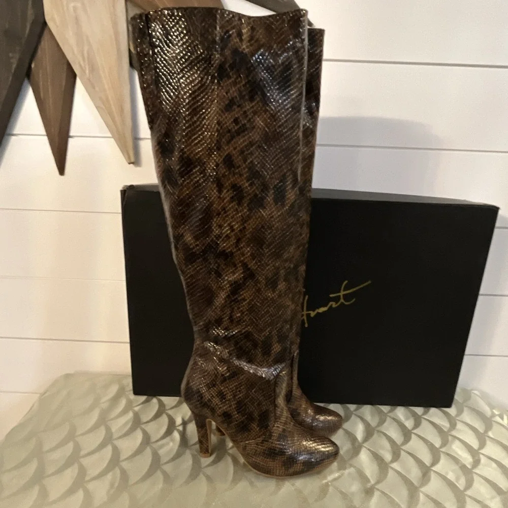 Vintage Colin Stuart Brown Snakeskin Slouch Knee High Boots NIB Size 6B Y2K